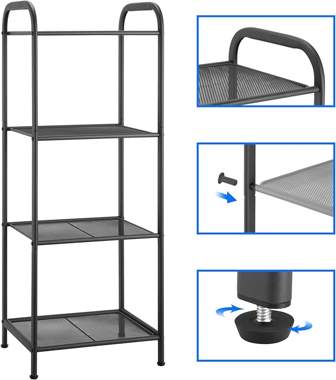 MAX Houser Storage Rack with Shelf,Industrial Style Extendable Plant Stand, Standing Shelf Units for Kitchen, Bathroom, Office,Living Room, Balcony, Kitchen (Charcoal Gray, 4 Tier)