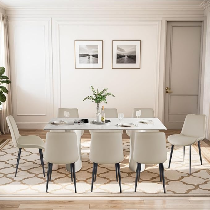 Dining Chairs, Modern PU Leather Dining Room Chair with Sturdy Metal Legs, Upholstered Seat Dinner Chairs Accent Side Chairs for Indoor Kitchen Living Room (Light Grey, Set of 6)