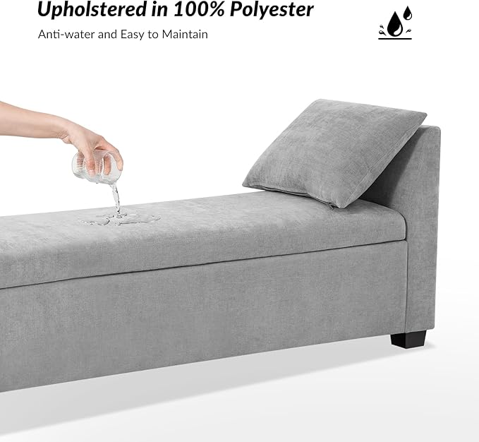 EcoHarbor Living 60" Storage Ottoman Bench with Pillows, Water Resistant Storage Bench End of Bed Upholstered Bedroom Entryway Storage Ottoman Foot Stools, Grey