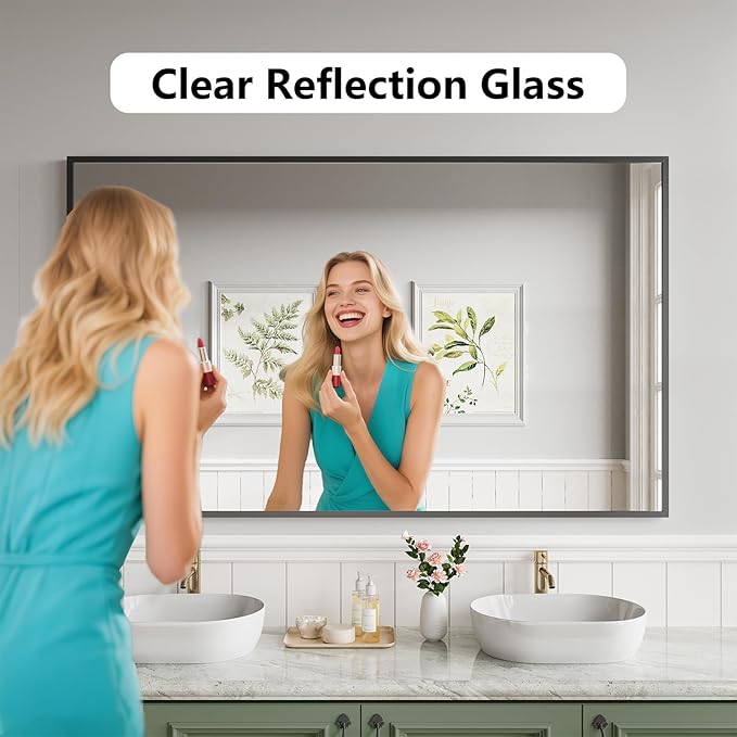 Bathroom Mirror 36x60 Matte Black Rectangle Bathroom Wall Mirror for Over Sink, Modern Large Vanity Mirror, HD Tempered Glass, Anti-Rust Aluminum Alloy Frame, for Living Room, Bedroom, Entryway