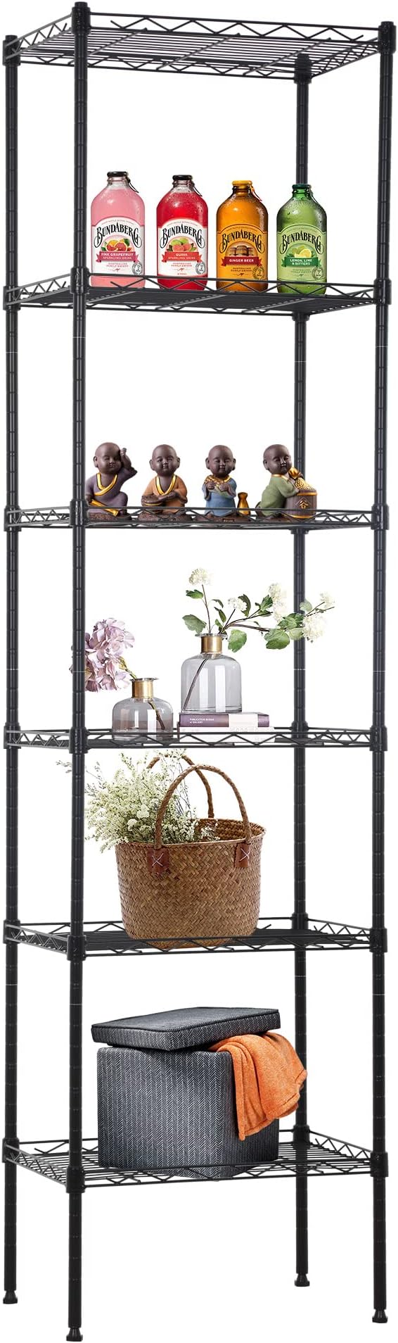 FDW 6 Tier Wire Shelving 17L x 12W x 64H Pantry Shelves Storage Rack Shelving Units Adjustable Metal Shelves for Kitchen Commercial Garage Small Places,Black