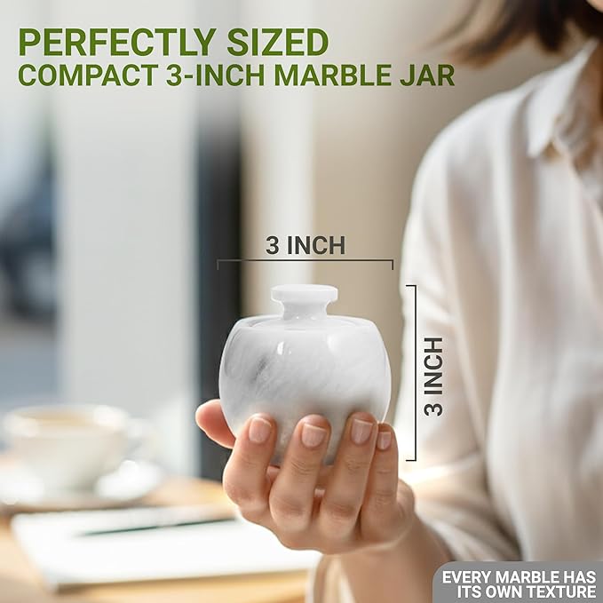 Marble Round Candy Jar Handmade Cover Pot Storage - Deep Covered Kitchenware Jar Container, Ziarat White
