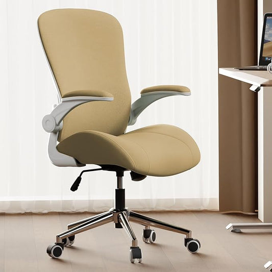 Kahki Ergonomic Office Desk Chair, Soft Fabric Thickened Curved seat Cushion with Adjustable Lumbar Support, Perfect Blend of Comfort and Good Looks, Ideal Chair for Home or Office, Khaki