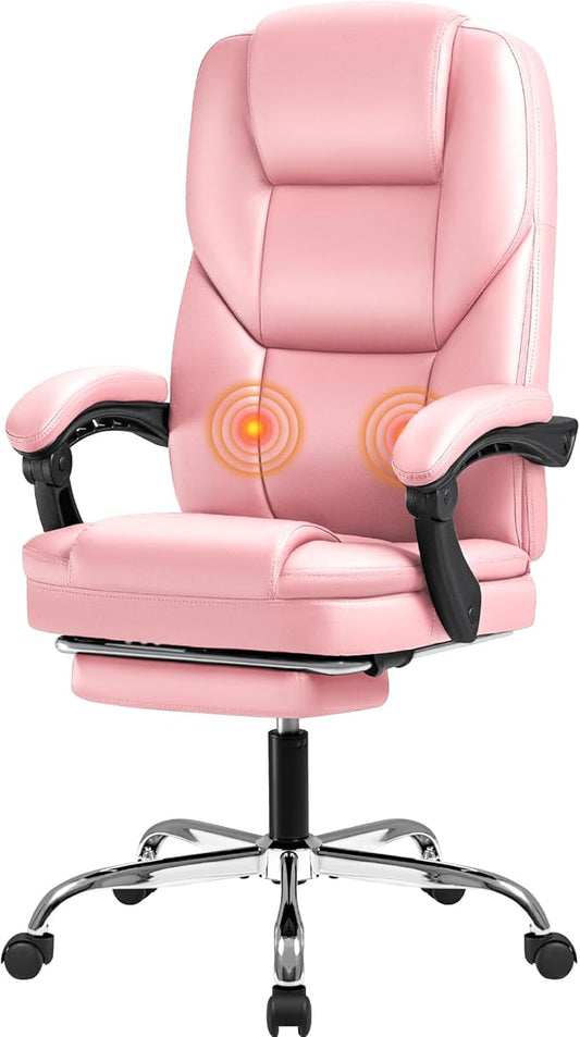 Furmax Executive Office Chair with Foot Rest Big and Tall Office Chair Ergonomic Home Office Desk Chairs Reclining High Back Leather Chair with Lumbar Support, 400LBS (Pink)