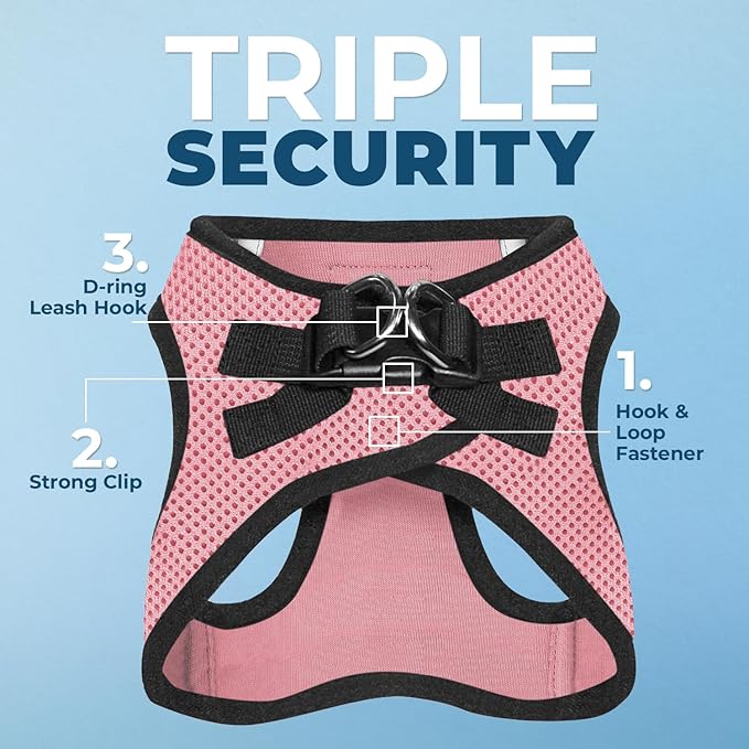 Best Pet Supplies Voyager Step-in Air Harness - All Weather Mesh, Reflective, No Pull Harness for Dogs, Cats - Secure with Hook & Loop Fastener, Buckle, Double D-Rings - Pink/Black Trim, S