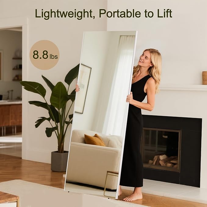 71"x26" Full Length Mirror with Stand, Lightweight & Easy to Move, Free-Standing Mirror for Dressing Room Bedroom, 3-in-1 Usage, Shatterproof Glassless Floor Mirror Kid & Pet Friendly (White)