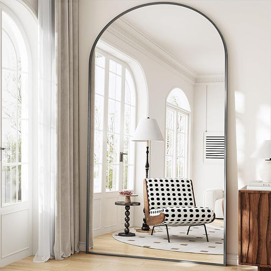 Oversized Full Length Mirror, 40"x80" Large Arched Floor Mirror Full Length with Stand, Room Decor Big Full Body Mirror with HD Tempered Glass Aluminum Frame for Bedroom Living Room, Black