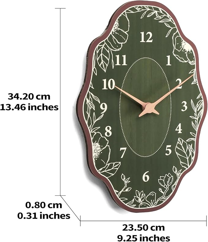 Mid Century Wall Clock Retro Irregular Shape Modern Battery Operated Analog Wall Clock Neutral Large Display Green Silent Clocks for Kitchen Living Room Bedroom Decor 12 Inch
