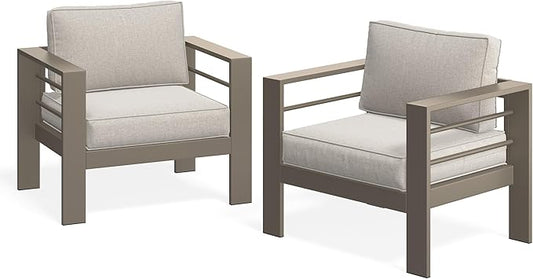 Wisteria Lane 2-Piece Patio Sofa Set, Metal Outdoor Armchair with Waterproof Upgraded Cushions, All-Weather Outdoor Single Sofa for Balcony, Garden, Deck, Backyard, Khaki