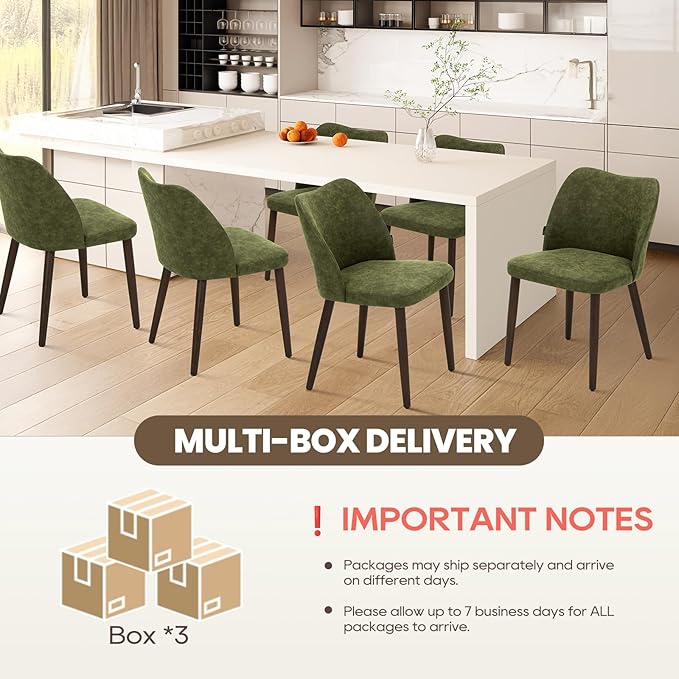 Wooden Dining Chairs Set of 6, Upholstered Kitchen Dining Room Chair, Modern Farmhouse Dinner Chair for Restaurant & Cafe, Green