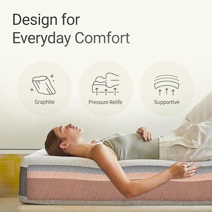 LIFEMENT Full Mattress 10 Inch, Essential Graphite Infused Memory Foam Bed | Medium Firm, Fiberglass Free, Cooling Pressure Relief | CertiPUR-US & Oeko-TEX Certified, Mattress in a Box