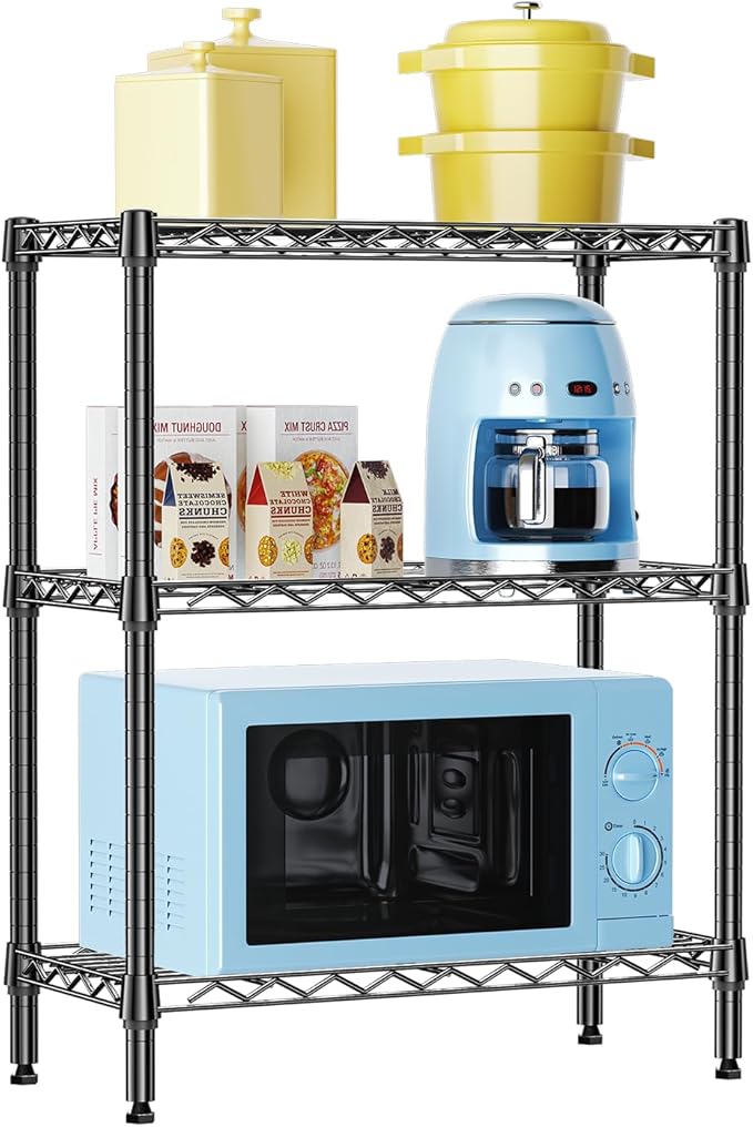 IZEUK 3 Tier Heavy Duty Steel Storage Shelves, Metal Shelf Wire Shelving Rack for Pantry, Kitchen, Cloakroom or Office Organization (11.8" D x 25.6" W x 31.5" H, 750LBS, Black)