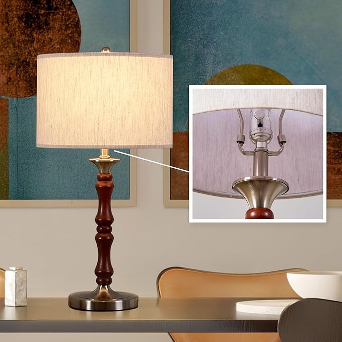 Bedside Table Lamp for Bedroom, Modern Desk Lamp with Dimmable Switch and Bulb, Minimalist Night Stand Light Lamp with Fabric Shade, Desk Reading Lamp for Kids Room Living Room Office