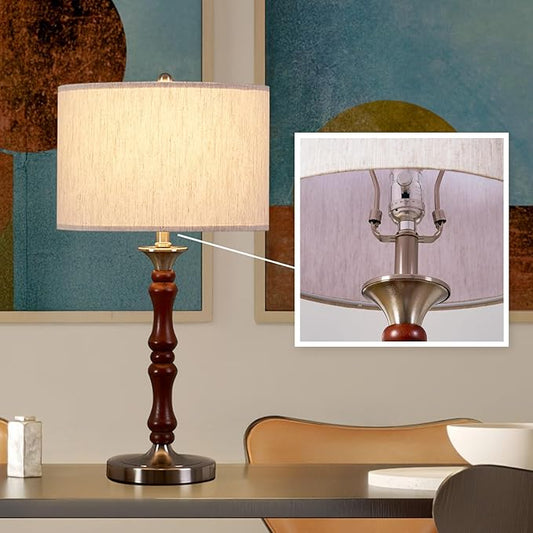 Bedside Table Lamp for Bedroom, Modern Desk Lamp with Dimmable Switch and Bulb, Minimalist Night Stand Light Lamp with Fabric Shade, Desk Reading Lamp for Kids Room Living Room Office