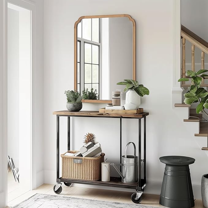 HOMECOOKIN Wood Bathroom Mirrors for Wall Mounted, 30" x 40" Rustic Wood Frame Wall Mirrors Decorative for Living Room or Bedroom Vanity Mirror (DH) A