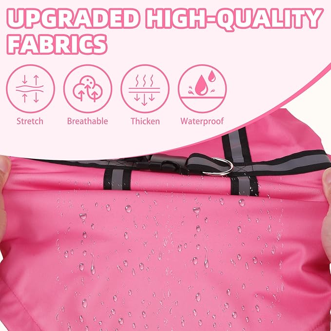 PUPTECK Dog Raincoat with Hood & Harness Built-in, Waterproof Dog Rain Jacket Slicker Poncho Reflective Vest Clothes for Rainy Snowy Winter Cold Days, Fuschia M