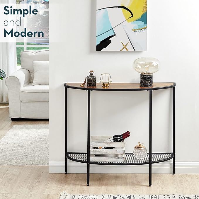 SAYGOER Entryway Table 2 Tier Small Console Table with Storage Half Moon Sofa Couch Table Mid Century Modern Narrow Entry Way Tables, 36.22" D x 11.8" W x 31.5" H, Easy Assembly, Dark Walnut