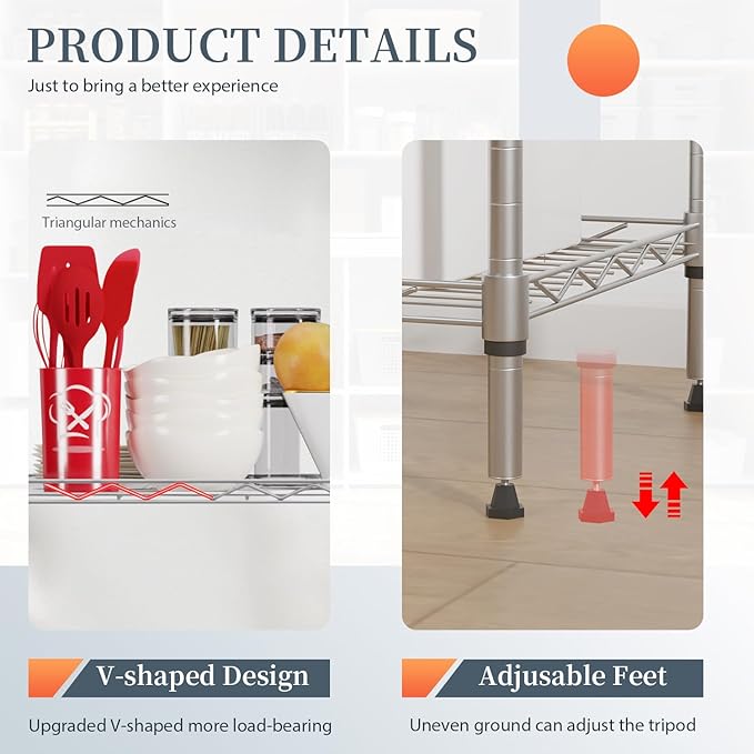 BestOffice 5-Shelf Storage Shelves, Adjustable Shelving Unit Wire Shelving Metal Shelves,11.6" D x 21.5" W x 47.6" H,Chrome