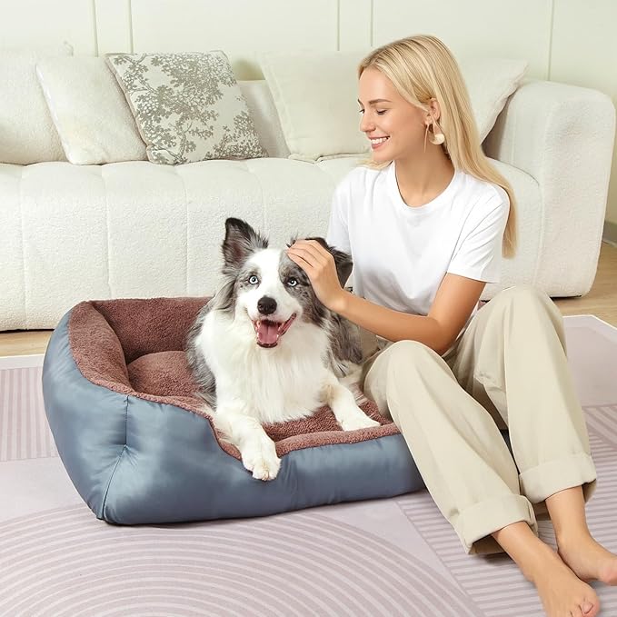 Dog Bed, Soft Calming Sleeping Puppy Bed, Comfortable and Breathable Dog Cat Bed, Machine Washable, Non-Slip Bottom, Grey