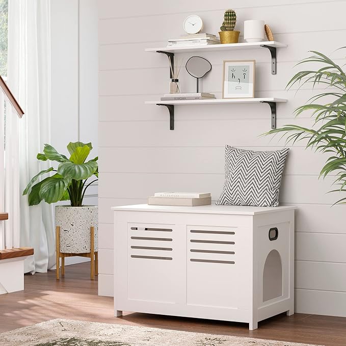 DINZI LVJ Long Wall Shelves, 23.6 Inch Wall Mounted Shelves Set of 2, Easy-to-Install, Floating Storage Ledges with Sturdy Metal Brackets for Living Room, Bathroom, Bedroom, Kitchen, White