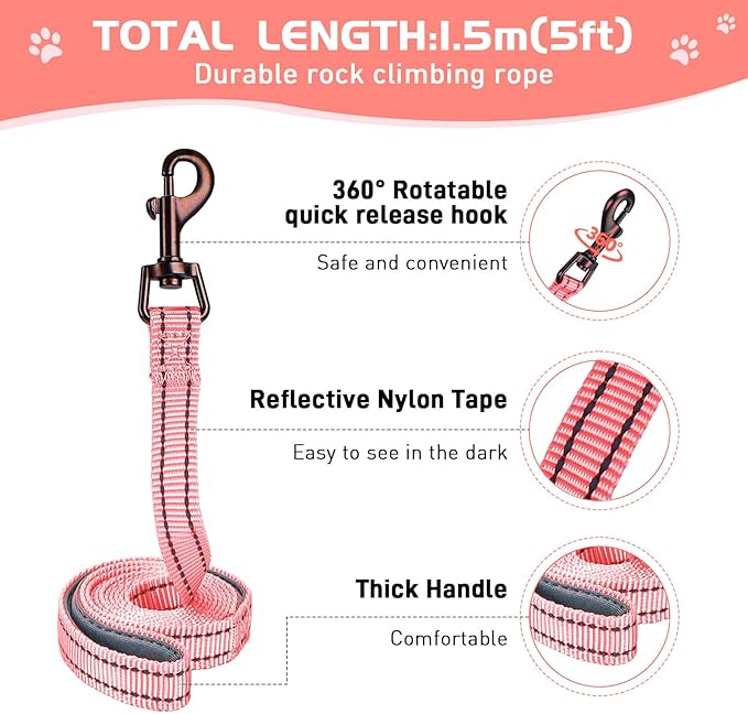Soft Mesh Dog Harness and Leash Set, No Pull Puppy Harness and Leash Set, Reflective Step in Harness for Small Medium Dogs, Easy Walk Escape Proof Vest Harnesses (Pink, S)