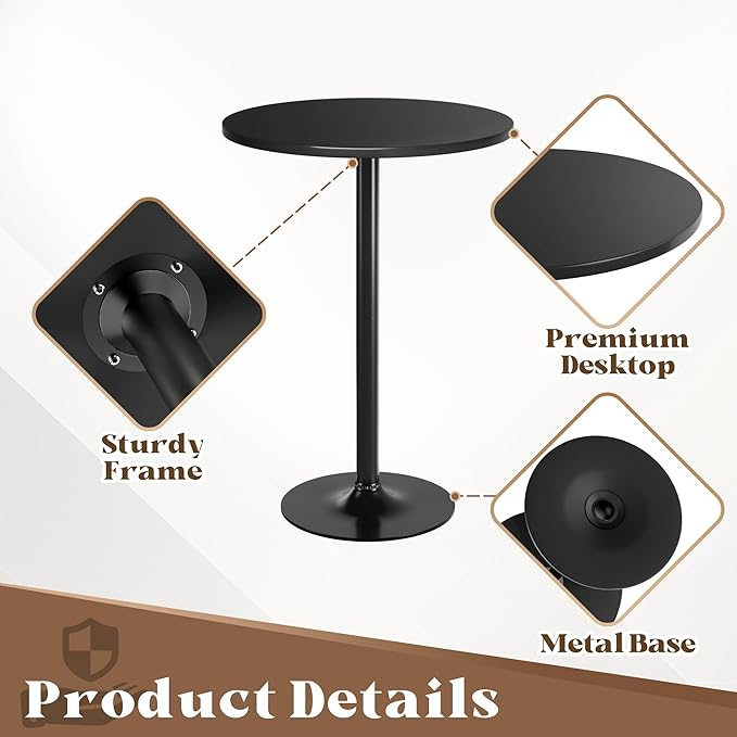 Homall Round Dining Table Bistro Pub 23.8 x 39.5 Inches Bar Table for Kitchen, Dining Room (2, Full Black)
