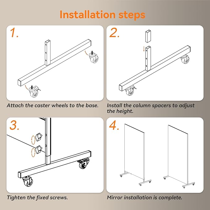 Hasipu Home Gym Mirror 360° Swivel on Wheels, 71" x 36" Extra Large Full Body Rolling Mirror for Yoga Studio, Bedroom, Dancing Studio, White