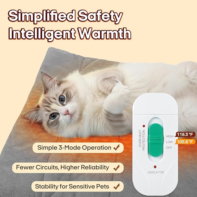Dog Heating Pad (31"x20") - Waterproof Electric Heated Mat & Pet Bed for Indoor and Outdoor Use, Chew Resistant Cord, Machine Washable Cover with Wheat Pattern Quilting, for Cats and Pets
