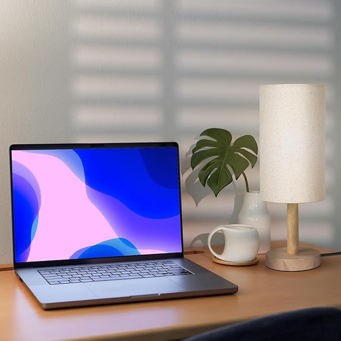 Small Table Lamp for Bedroom, Nightstand Lamp Linen Lampshade Bedroom Wood Base Small Bedside Lamp for Night Stands, Desk Lamps for Reading Living Room, Office (LED Bulb Included) (Wood Base)