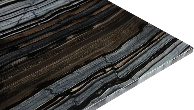 Modern Malbec Black and Grey Marble Console Table with Polished Stainless Steel Base