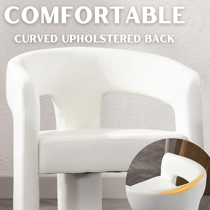Modern Barrel Dining Chairs Set of 3, PU Leather Upholstered Accent Side Chair with Arms Comfy Makeup Vanity Chairs, Dining Living Room Kitchen Chairs, White