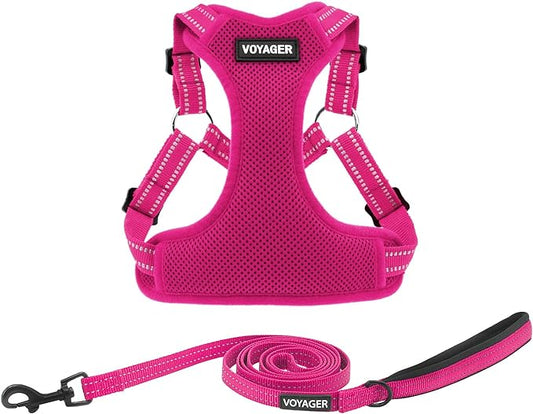 Best Pet Supplies Voyager Adjustable Dog Harness Leash Set with Reflective Stripes for Walking Heavy-Duty Full Body No Pull Vest with Leash D-Ring, Breathable All-Weather - Fuchsia, L