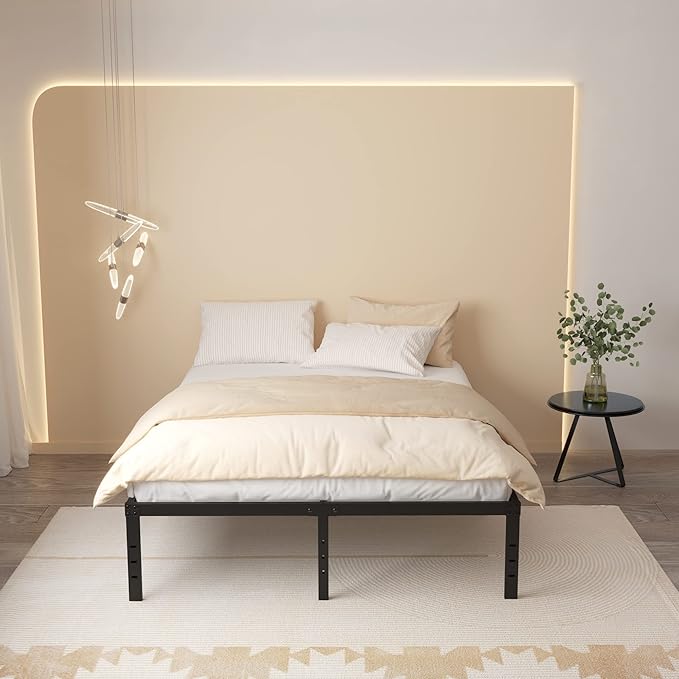 Full Size Bed Frame No Box Spring Needed, 16 Inch Heavy Duty Metal Platform Bed Frame Full Support Up to 3000 lbs, Easy Assembly, Noise Free, Black