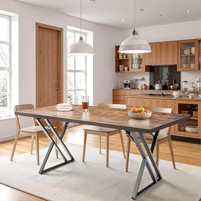 70.9Inch Office Desk, Executive Office Desk，Modern Industrial Style, Z-Shaped Table Legs, Country Black Wood Grain Top, for Home Office, Study, Conference (Iron Wood)