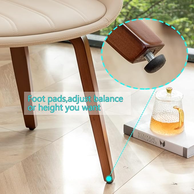 Mid Century Modern Faux Leather Upholstered Dining Chairs,Armless Accent Chairs with Sturdy Natural Wood Legs,Bamboo Backrest Support for Kitchen&Dining Room Chairs(1PCS,Beige)