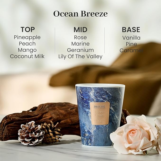 M&SENSE Ocean Breeze Scented Soy Candle, 3 Wick Highly Scented 14.1 Oz 80H, Aromatherapy Christmas Gift for Women and Men