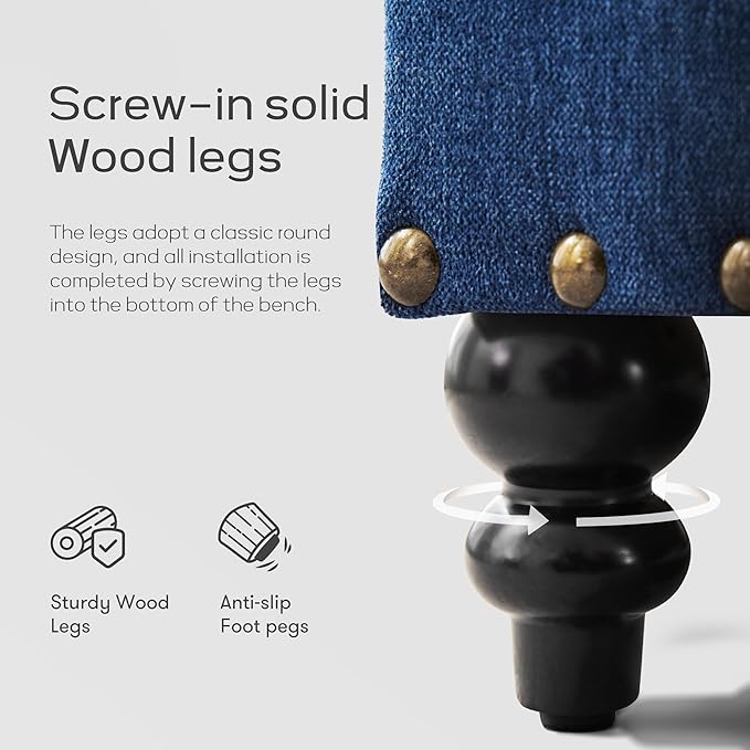 HUIMO 51-inch Storage Ottoman Bench with Removable Tray, Bedroom Bench with Button-Tufted, Safety Hinge Ottoman in Upholstered Fabrics, Large Long Bench for Living Room, Bedroom (Bule)