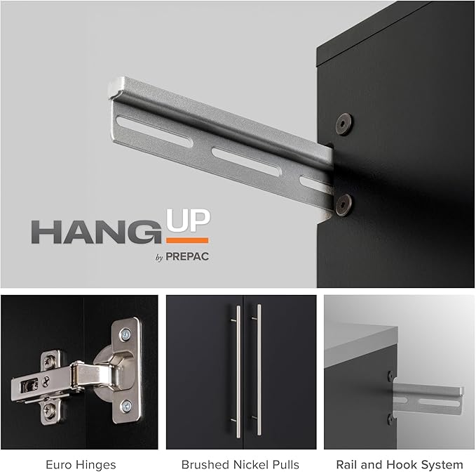 Prepac HangUps 30" Large Garage Cabinet, Bathroom Cabinet Wall Mount, Ideal for Garage, Kitchen and Laundry Organization 30" W x 72" H x 16" D, Black