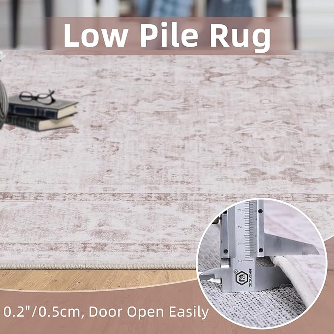 Pink Area Rugs 5x7 Nursery Rug for Baby Girl Neutral Floral Area Rug for Living Room, Vintage Boho Washable Rug Indoor Carpet for Bedroom Dining Room