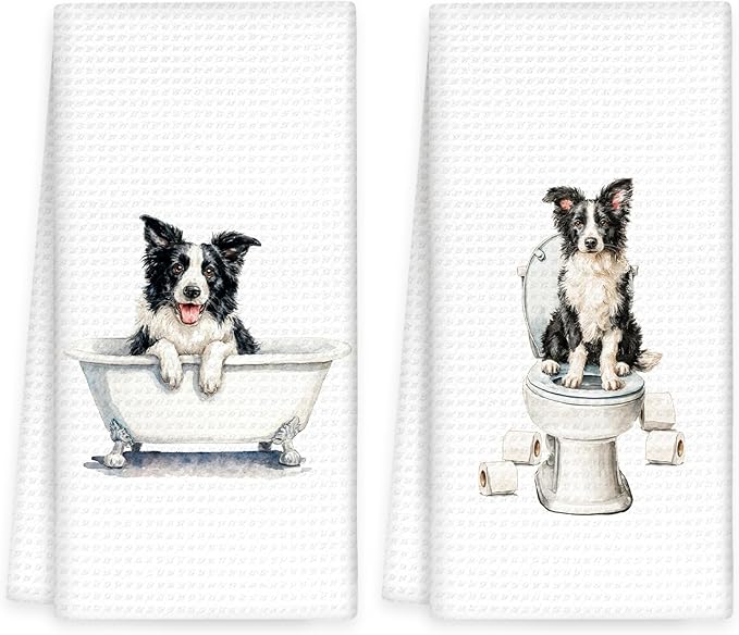 Funny Border Collie Dog Hand Towels Set of 2, Gifts for Border Collie Dog Owners Lovers, Cute Puppy Pet Decor for Bathroom, Funny Pet Lovers Toilet Hand Towels for Bathroom Washroom, 16x24In