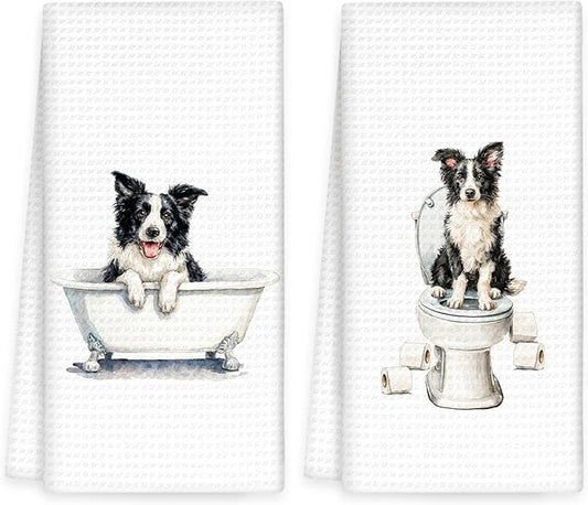 Funny Border Collie Dog Hand Towels Set of 2, Gifts for Border Collie Dog Owners Lovers, Cute Puppy Pet Decor for Bathroom, Funny Pet Lovers Toilet Hand Towels for Bathroom Washroom, 16x24In