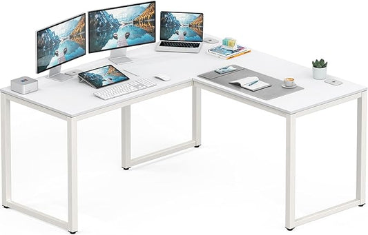 SHW 55 x 60 Inches Commercial-Grade L-Shape Corner Office Computer Desk, White