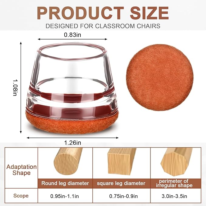 Chunful 96 Pcs Chair Leg Floor Protectors TPE Classroom Chairs & Desks Leg Covers with Quiet Felt Sliders Prevent Floor Scuffs & Scratches Desks Foot Caps Pads Teacher Classroom Supplies (Brown)