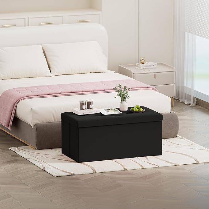 BRIAN & DANY Folding Storage Ottoman Bench, Ottoman with Storage, Foot Rest, Benches Seat for Bedroom, Living Room, Entryway, Long Shoes Bench, 15.7" x 31.5" x 15.7" Black