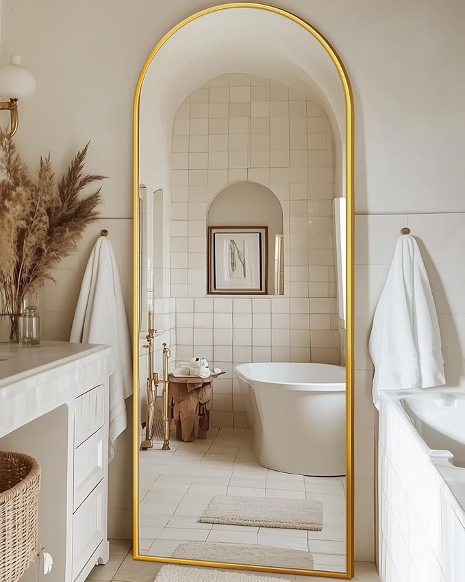 Full Length Mirror, 59"x18" Arched Full Body Mirror, Floor Mirrors with Stand, Body Mirrors Standing Hanging Leaning Against Wall,Aluminum Frame Mirrors for Bedroom Cloakroom,Living Room,Gold