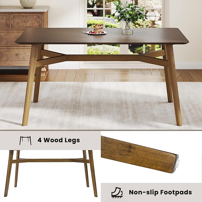 VESCASA 59" L Wood Rectangle Dining Table for 4, Rectangle Kitchen Table for 6 with 4 Solid Wood Legs for Dining Room, Kitchen, Restaurant, Colonial Oak