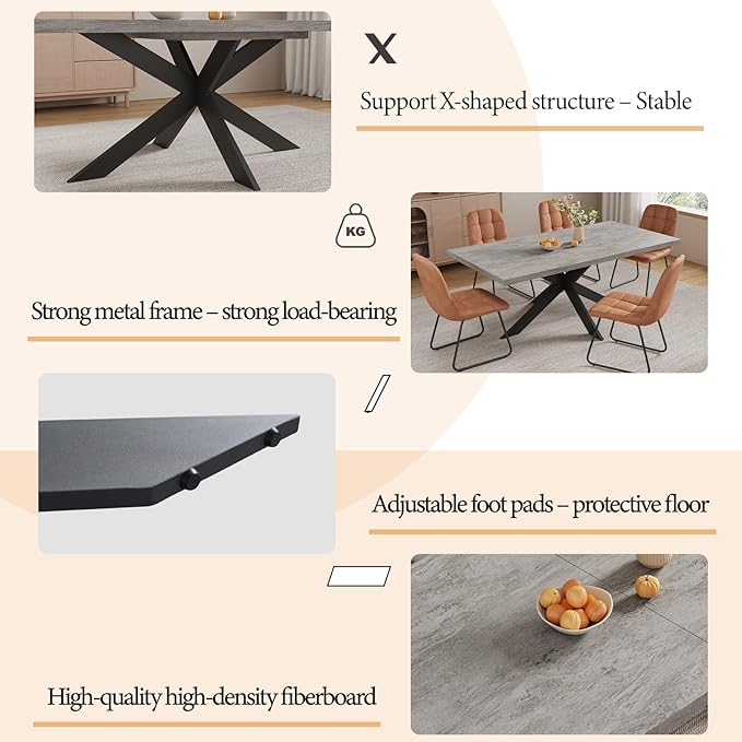 ZckyCine 7-Piece Dining Table Set, 6-Person Modern Rectangular Wooden Expandable Dining Table and 6-Person Leather Dining Chairs, 6-Person Kitchen Table and Chairs, Perfect for Kitchen Dining