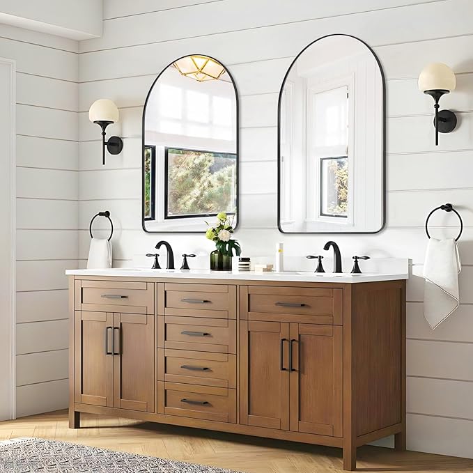 ANDY STAR Arched Mirror, 24" x 38" Black Bathroom Mirror in Stainless Steel Metal Frame, Arch Top Rounded Corner 1" Deep Set Design Wall Mount Hangs Vertical