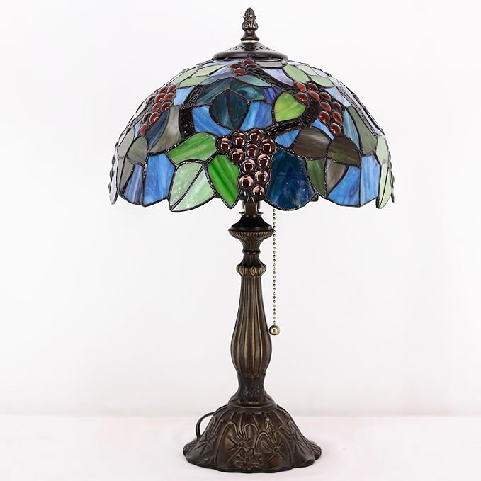 Tiffany Table Lamp Stained Glass Lamp 12X12X19 Inch Antique Reading Light (Amber Grape)