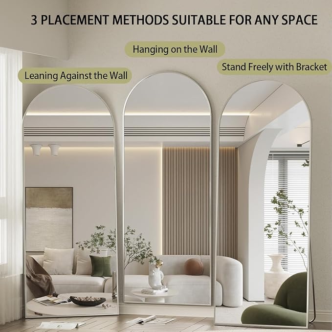 BEAUTYPEAK 71"x26" Arch Full Body Floor Mirror, Full Length Mirror Hanging or Leaning Arched-Top, Wall Mirrors with Stand for Bedroom, Dressing Room, Silver